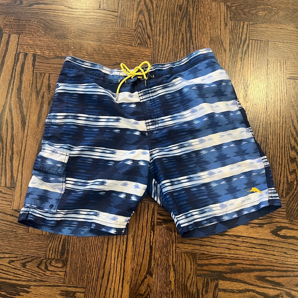 Tommy Bahama Blue Striped Swim Trunks